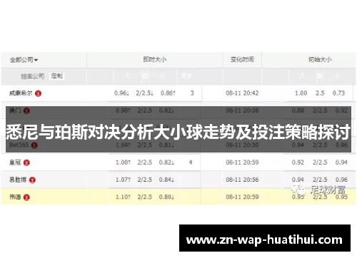 悉尼与珀斯对决分析大小球走势及投注策略探讨