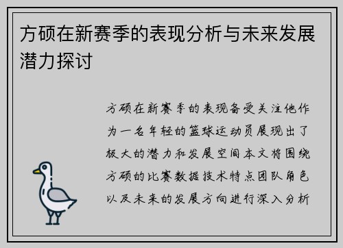 方硕在新赛季的表现分析与未来发展潜力探讨